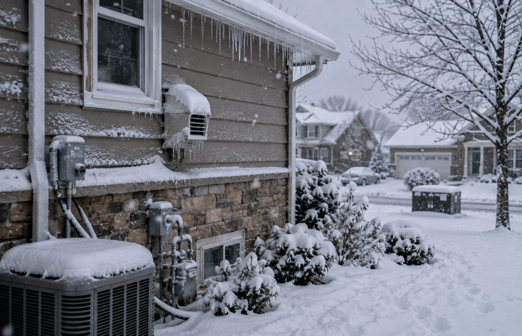 Snow and freezing temperatures around a Cleveland home