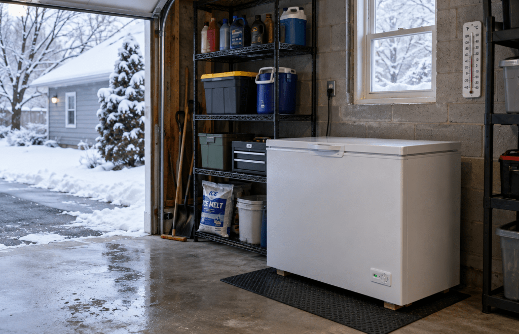 Garage freezer in a cold Cleveland winter