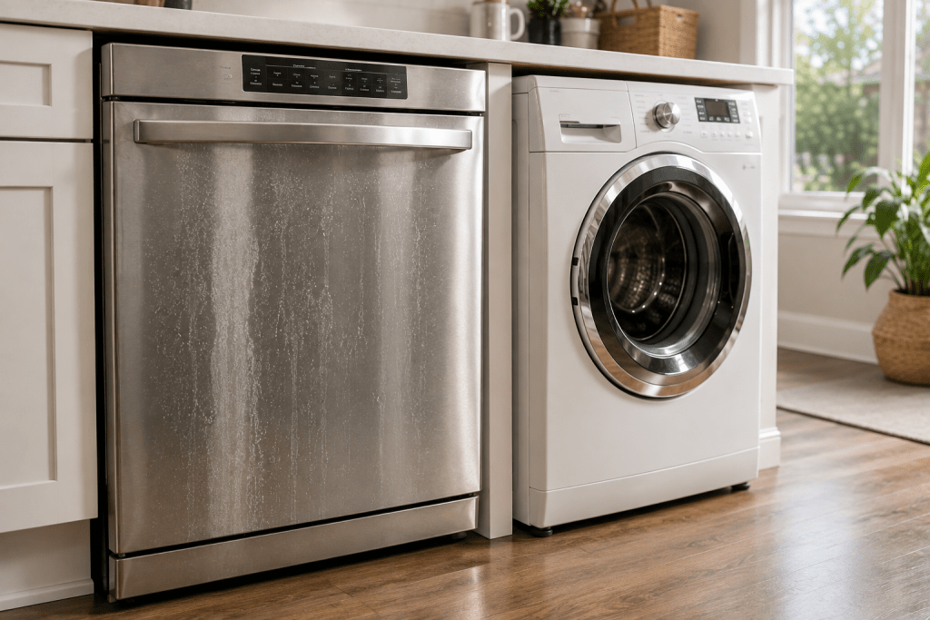 Hard water mineral buildup affecting a dishwasher and washing machine in a Cleveland home