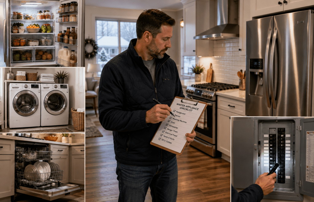 Homeowner inspecting appliances before winter