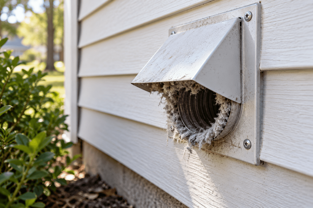Exterior dryer vent with limited airflow caused by lint buildup around the vent opening