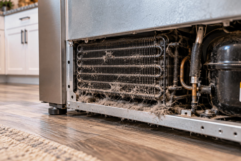 Dust buildup around accessible refrigerator condenser coils