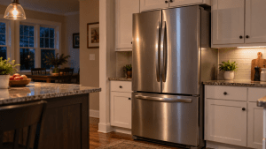 Stainless steel refrigerator running in a Cleveland home kitchen